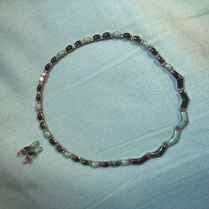 Handcrafted Turquoise-Malachite Silver Inlay Set